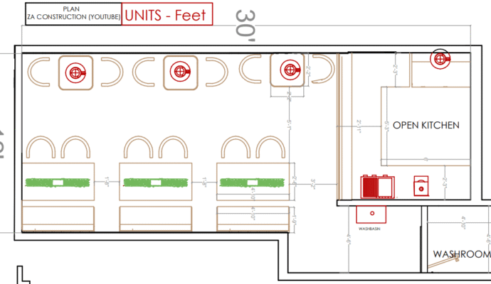 12x30 green theme cafe interior design, shop interior online, shop interior design, za construction