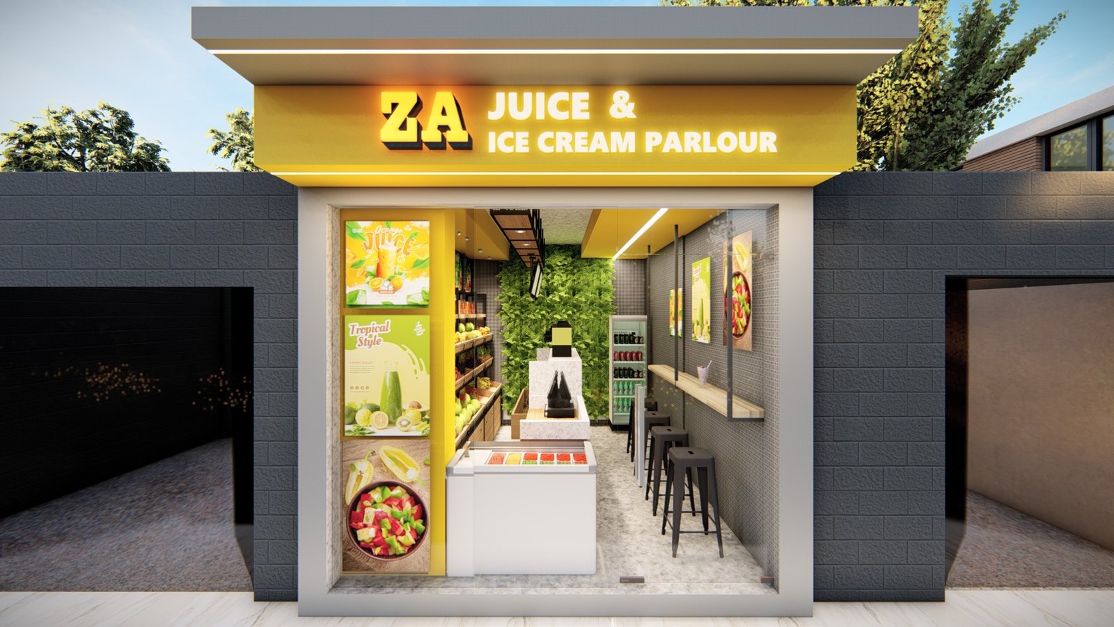 Juice shop plan, juice shop interior design ideas, juice corner shop design, juice shop design, juice shop, juice shop business, ice cream shop design ideas, juice bar design, ice cream parlour design,