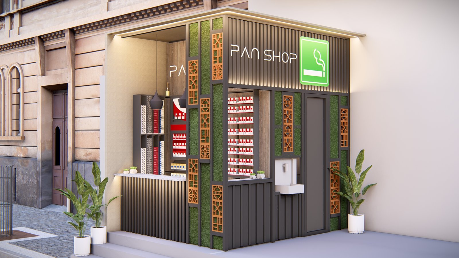 Modern Pan Shop Design, Pan Shop Interior, Paan Lounge Design, Retail Store Design, Tobacco Shop Interior, Smoking Zone, Small Shop Interior, Commercial Interior Design, Shop Setup, Best Pan Shop Design