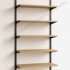 5 Tier Wall Mounted Display Shelf Rack with Matte Black Steel Frame and Wooden Shelves