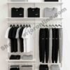 Triple Panel Wall Mounted Garment Display Rack in Matte White Finish with Shelves and Hanging Rods