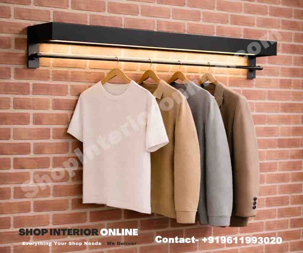 3ft LED Wall Mounted Hanging Rack Matte Black MS Frame for Boutique Displays