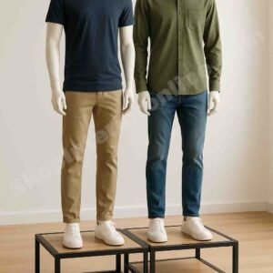 Set of 2 Mannequin Display Stands Matte Black Mild Steel Frame with Engineered Wood Base