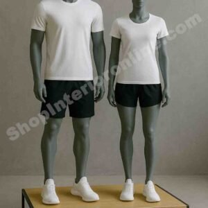 Dual Mannequin Display Platform Stand Matte Black Frame with Engineered Wood Top