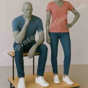 Dual-Tier Mannequin Display Stand Matte Black Frame with Engineered Wood Top