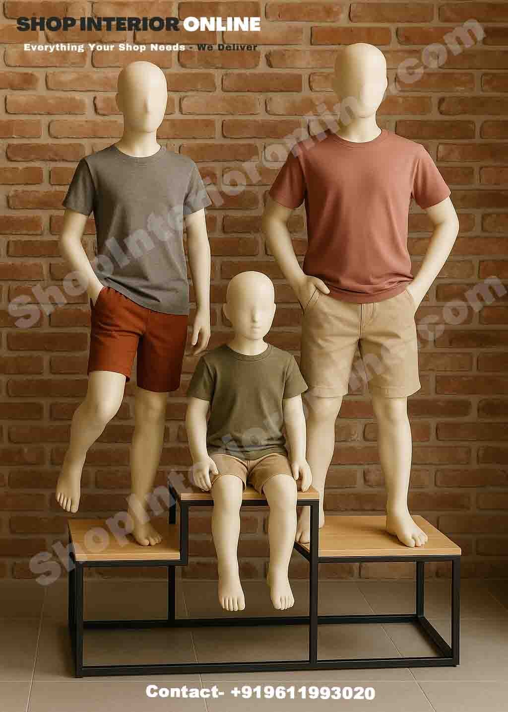3-Step Kids Mannequin Display Stand Matte Black Frame with Engineered Wood Top