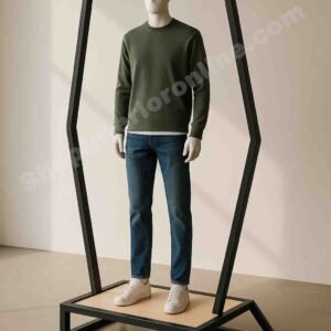 Geometric Mannequin Display Stand Matte Black Mild Steel Frame with Engineered Wood Top