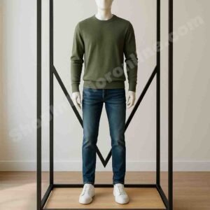 V-Frame Mannequin Display Stand Matte Black Mild Steel with Engineered Wood Base