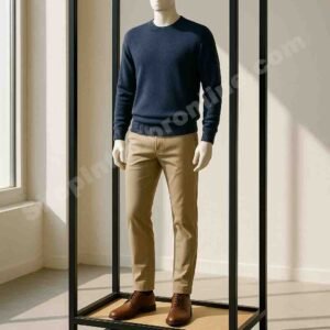 Rectangular Mannequin Display Stand Matte Black Mild Steel Frame with Engineered Wood Base