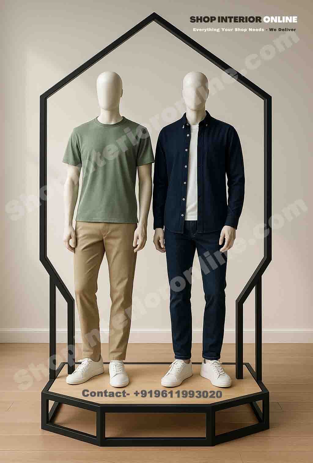 Geometric Dual Mannequin Display Stand Matte Black Frame with Engineered Wood Base