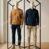 Hexagonal Dual Mannequin Display Stand Matte Black Frame with Engineered Wood Base