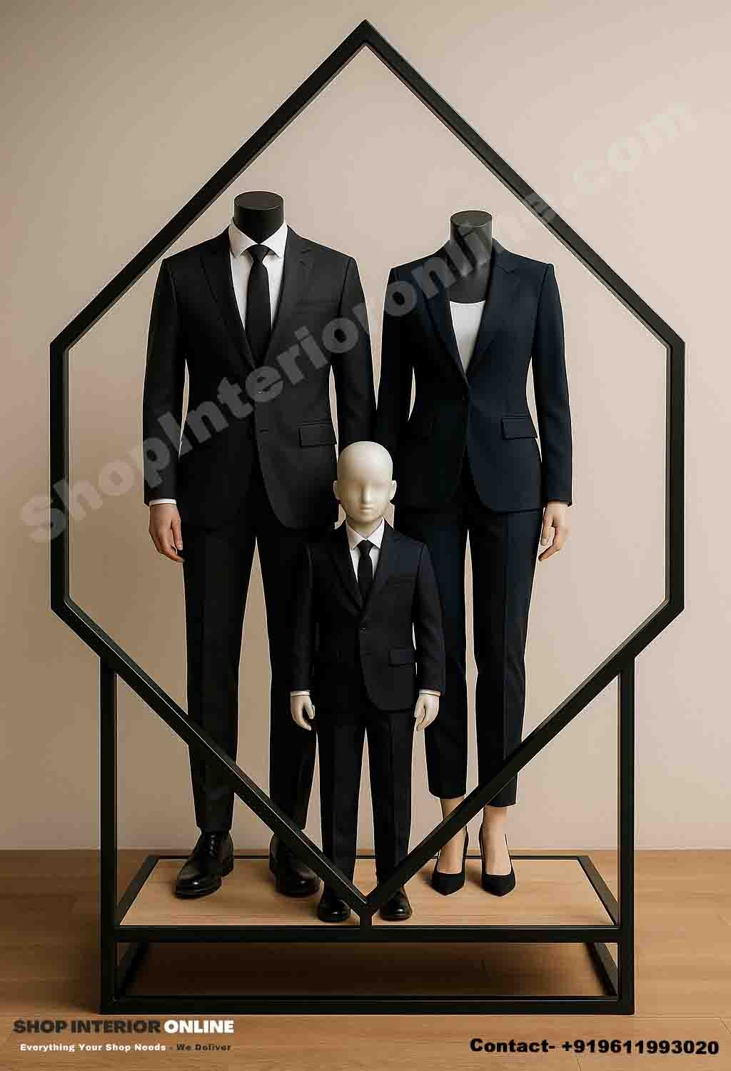 Hexa Family Mannequin Display Stand Matte Black Frame with Engineered Wood Base