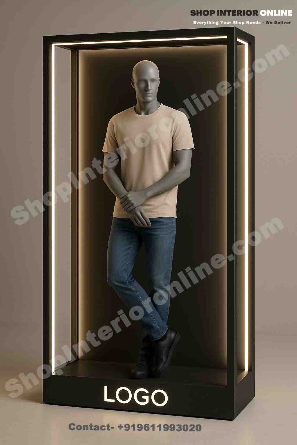 LED Mannequin Display Box with Matte Black Frame and Warm Lighting