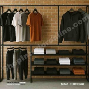 Full Wall MS Tube Garment Display Rack (8ft H × 8ft W × 18in D)