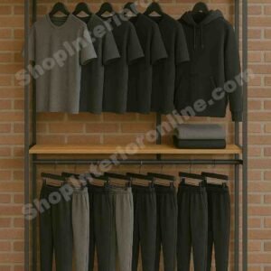 Dual-Level Freestanding MS Tube Garment Display Rack with Engineered Wood Shelves (7ft H × 5ft W × 18in D)
