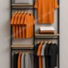 MS Tube Wall Mounted Garment Display Rack with Wooden Shelves