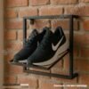 Square Frame Wall Mounted Shoe Display Rack in Matte Black for Sneaker Boutique Walls