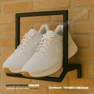 Square Wall Mounted Shoe Display Rack in Matte Black on Brick Wall – Minimal Footwear Display