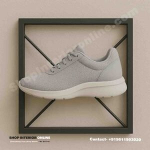 Diamond Cross Frame Wall Mounted Shoe Display Rack in Matte Black with Single Shoe Display