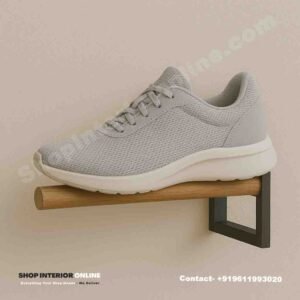 Wooden Rod Wall Mounted Shoe Display Rack with Matte Black Bracket