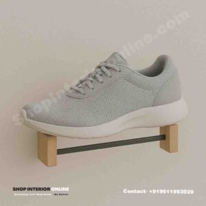 Dual Wood Support Wall Mounted Shoe Display Rack in Matte Black with Natural Wood Finish