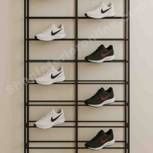 Double Column Shoe Display Rack Matte Black Frame for Retail Footwear Display
