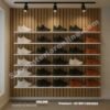 Wooden Fluted Panel Shoe Display Rack with Floating Shelves and Track Lights