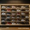 LED Shoe Display Rack with Wooden Finish and Warm White Backlight