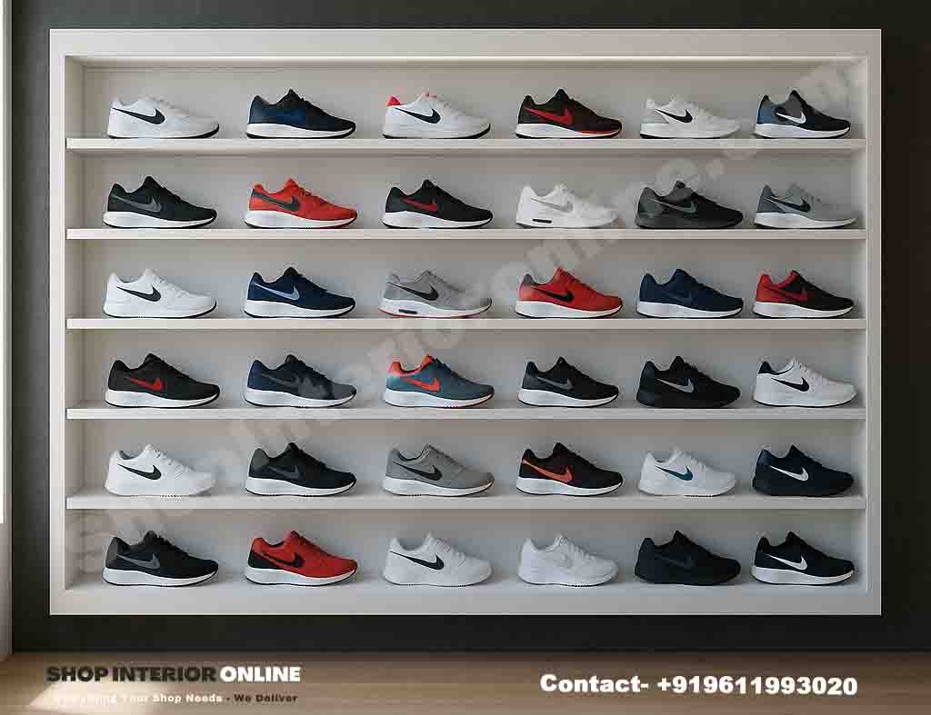 White Wall-Mounted Shoe Display Rack with Floating Shelves