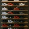 Floating LED Shoe Display Rack with Warm White Lighting and Wood Finish