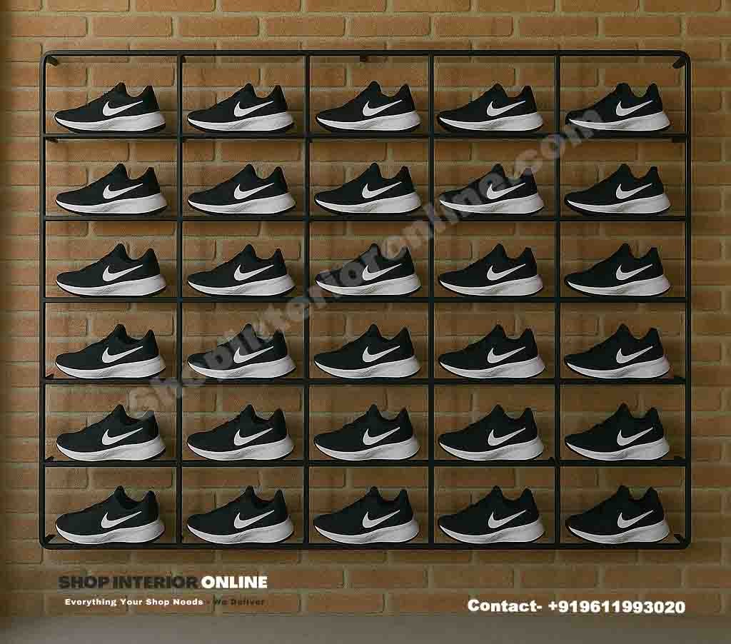 Industrial Grid Shoe Display Rack in Matte Black Finish