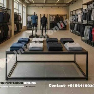 Large Center Display Table (6ft x 3ft) | Matte Black MS Frame with Engineered Wood Top | Boutique Display Furniture