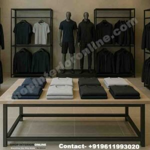 Single Deck Boutique Center Display Table Matte Black MS Frame with Engineered Wood Top