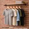 Wall-Mounted Wooden Shelf with MS Hanging Rod (3ft Length) for Shirt Display