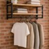 Dual-Shelf Wall Mounted Display Rack with Engineered Wood Shelves and Matte Black Frame (3ft Length)