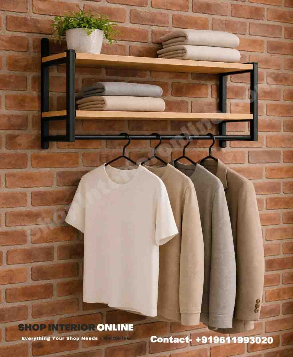 Dual-Shelf Wall Mounted Display Rack with Engineered Wood Shelves and Matte Black Frame (3ft Length)